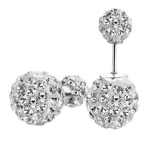925 Sterling Silver Shamballa Double Ball Stud Earrings Sparkling Rhinestone Inlaid Front Back Ear Studs For Women Jewelry