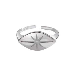 Bague ouverte en argent sterling S925 poli avec motif d'étoile à huit branches dépolie