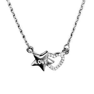 Halskette aus Sterlingsilber mit Stern- und Herzanhänger, LOVE-Gravur und Kristallen