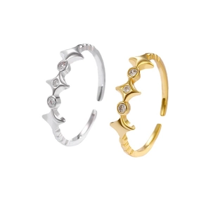 Adjustable S925 sterling silver rings with star pattern and zircon stones in gold and silver