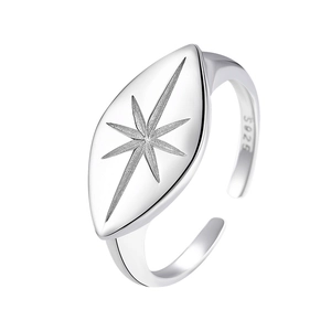 Bague ouverte minimaliste en argent sterling S925 avec motif étoile à huit branches