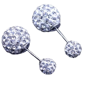 S925 sterling silver Shamballa stud earrings with double-sided white crystal pave balls