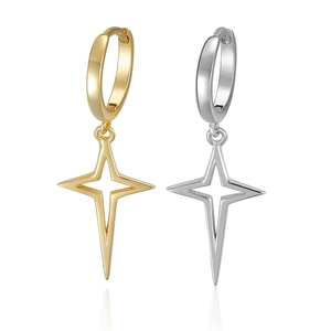 Minimalist S925 sterling silver dangle earrings with gold and silver north star charms