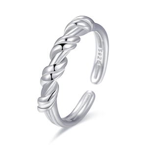 Minimalist 925 sterling silver knotted ring with adjustable open band and rope texture