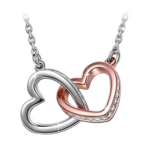 Elegant S925 sterling silver interlocking double heart pendant necklace with zircon