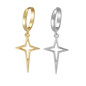 Minimalist S925 sterling silver hoop earrings with hollow cross star pendants in gold and silver