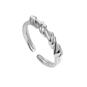 Minimalist S925 sterling silver knotted twist open ring with adjustable spiral texture