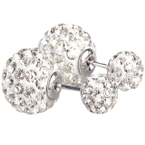 Elegant S925 sterling silver double-sided Shamballa stud earrings with pavé crystals