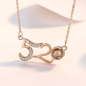 S925 Sterling Silber 520 Projektion Kette Roségold Ich liebe dich in 100 Sprachen