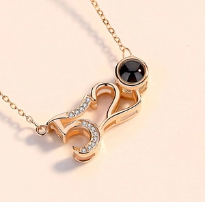 Detail der roségoldenen 520 Halskette mit Zirkonia-Besatz und Liebes-Projektionsstein