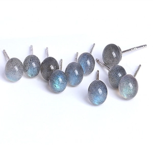 Vintage 925 Sterling Silver Natural Labradorite Round Stud Earrings For Women Elegant Blue Moonstone Style Jewelry Gift