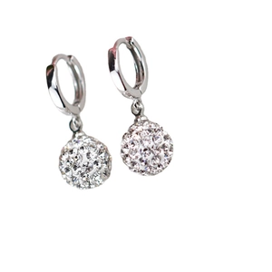 S925 sterling silver hoop earrings with sparkling crystal disco ball pendants for women