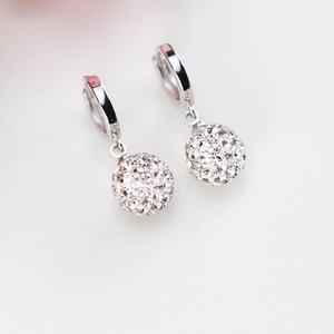 Sparkling S925 sterling silver pave disco ball drop earrings with crystal accents