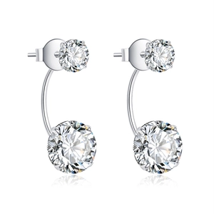 925 Sterling Silver Double Zirconia Stud Earrings For Women Elegant Ear Jacket Valentine's Day Jewelry Gift