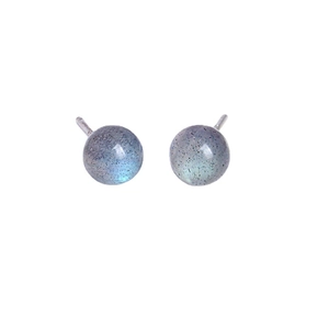 Vintage S925 silver stud earrings featuring natural round labradorite with blue glow