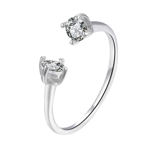 S925 sterling silver open adjustable ring featuring two sparkling round cubic zirconia stones