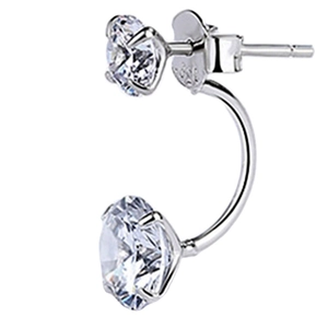 S925 sterling silver double cubic zirconia stud earrings with elegant dangling stones