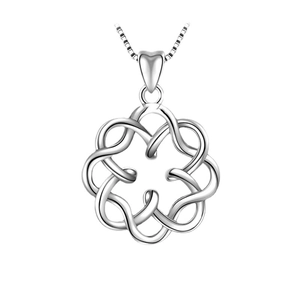 Polished S925 sterling silver bowknot necklace featuring an intricate Celtic flower pendant