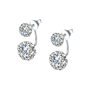 S925 sterling silver stud earrings with double round cubic zirconia stones for women