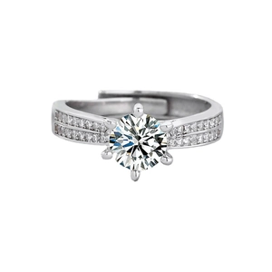 Bague classique en argent S925 avec moissanite à six griffes et pavé de diamants double