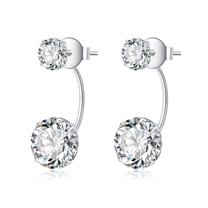 S925 sterling silver stud earrings with double cubic zirconia in a U-shaped design
