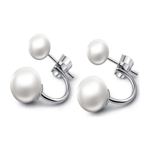 Boucles d'oreilles classiques en argent S925 à double face avec perles pour femmes en blanc