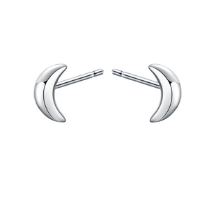 Minimalist S925 sterling silver moon stud earrings with mirror polished finish