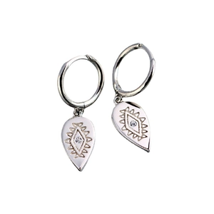 Elegant S925 sterling silver hoop earrings with water drop pendants and engraved patterns