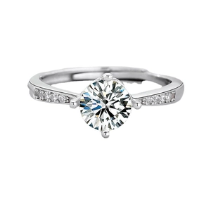 Anello in argento S925 con moissanite da 1 carato, montatura a quattro griffe e pavé