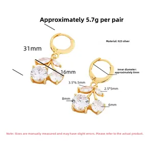 Detailed size specifications of 925 silver cherry earrings with dimensions and weight