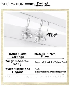 Detailed view of S925 silver cherry earrings with dimensions and weight specs