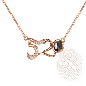 Roségoldene S925 Silberkette mit 520 Anhänger und I Love You Projektionsstein für Damen