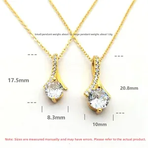 Size comparison of silver cubic zirconia pendants in small 17.5mm and large 20.8mm options
