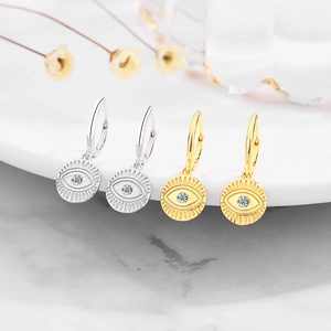 Elegant 925 sterling silver evil eye hoop earrings with zircon in gold and silver finish