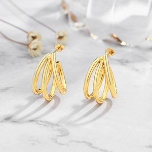 925 Sterling Silver Multilayer Geometric Hoop Stud Earrings Gold Silver Plated Triple Ring Earrings For Women Jewelry