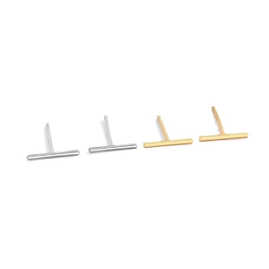 Minimalist 925 sterling silver bar stud earrings in gold and silver finish pairs