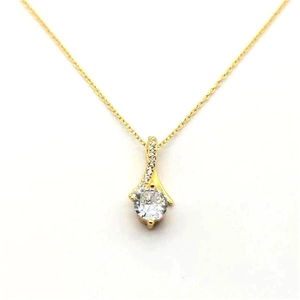 Elegant gold-plated S925 silver necklace featuring a sparkling zircon pendant on white background