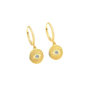 Golden S925 sterling silver evil eye hoop earrings with sparkling zircon gemstone inlay