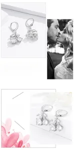 Detailed view of silver cherry drop earrings featuring sparkling round and marquise zircons