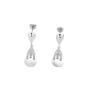 925 sterling silver long drop earrings with teardrop pendant and micro-set zircon