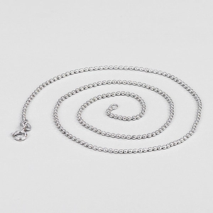 Detailed close-up of S925 sterling silver ball chain with secure spring ring clasp