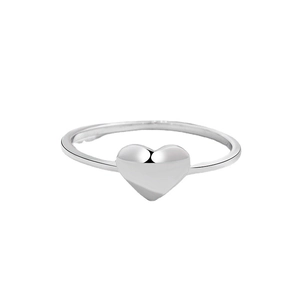 Minimalist S925 sterling silver heart ring with polished finish on white background