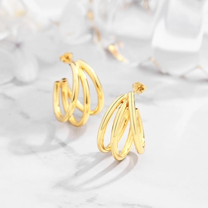 Elegant gold-plated S925 sterling silver triple hoop earrings for women jewelry