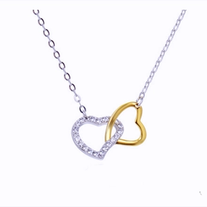 925 Sterling Silver Double Heart Pendant Necklace For Women Two Tone Gold Silver Inlaid Zirconia Clavicle Chain Sweet Fashion Jewelry
