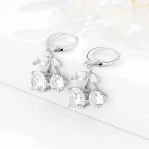 Sparkling S925 sterling silver cherry drop earrings with brilliant cubic zirconia stones