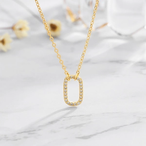 Minimalist 925 Sterling Silver Gold Plated Zirconia Oval Pendant Necklace For Women Elegant Geometric Jewelry Daily Party Accessory