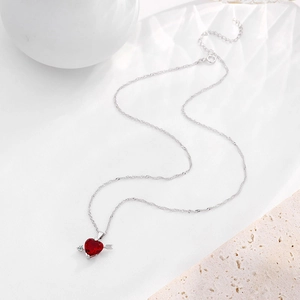 Collana freccia di Cupido con zircone cuore rosso e catena argento regolabile