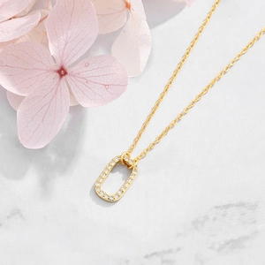 Elegant 925 silver oval pendant necklace with cubic zirconia and 18K gold plating