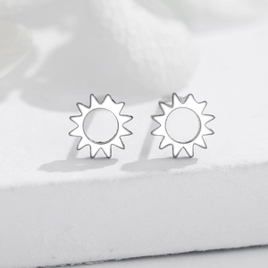Minimalist 925 sterling silver sun flower stud earrings with a polished metallic finish
