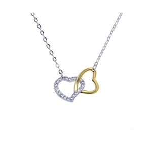 S925 sterling silver interlocking heart necklace with zircon stones on silver chain